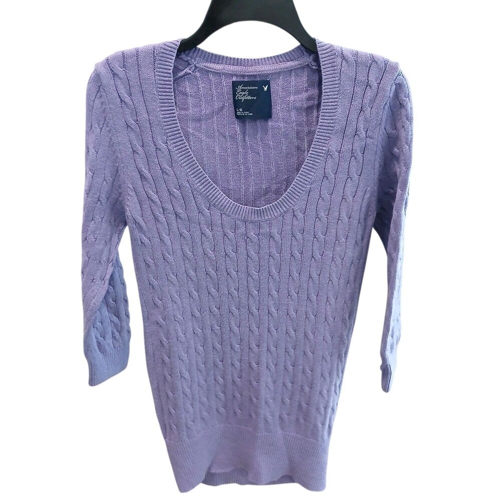 American Eagle Outfitters Sweater Purple Soft Size Large Cable Knit Scoop Neck